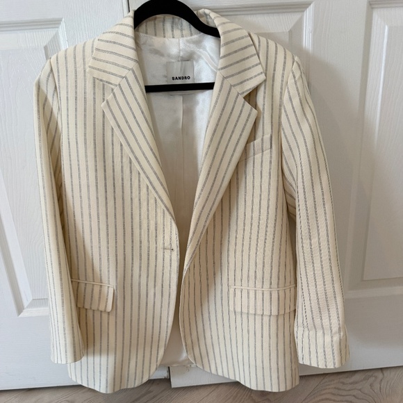 Sandro Blazer Jacket Pinstriped Woven Blazer Sz.M/38 - Picture 4 of 6